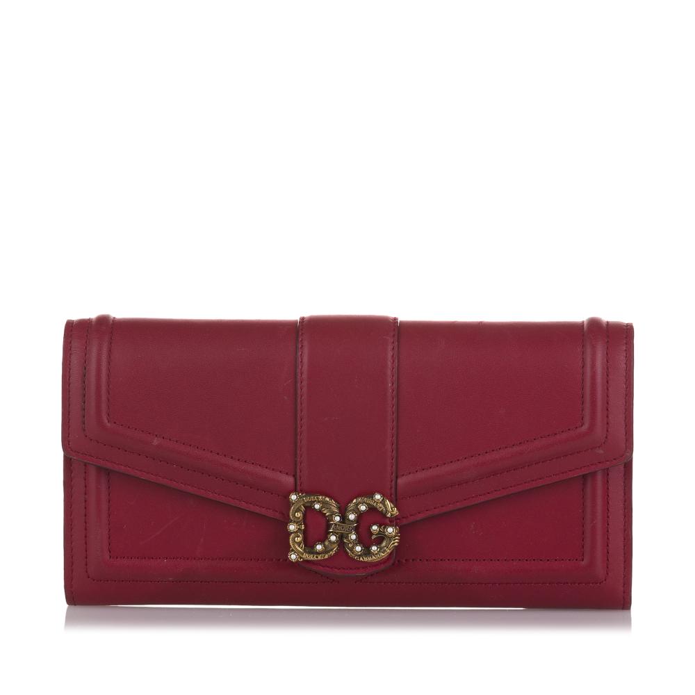 Dolce&Gabbana B Dolce & Gabbana Red Calf Leather DG Love Continental Wallet Italy