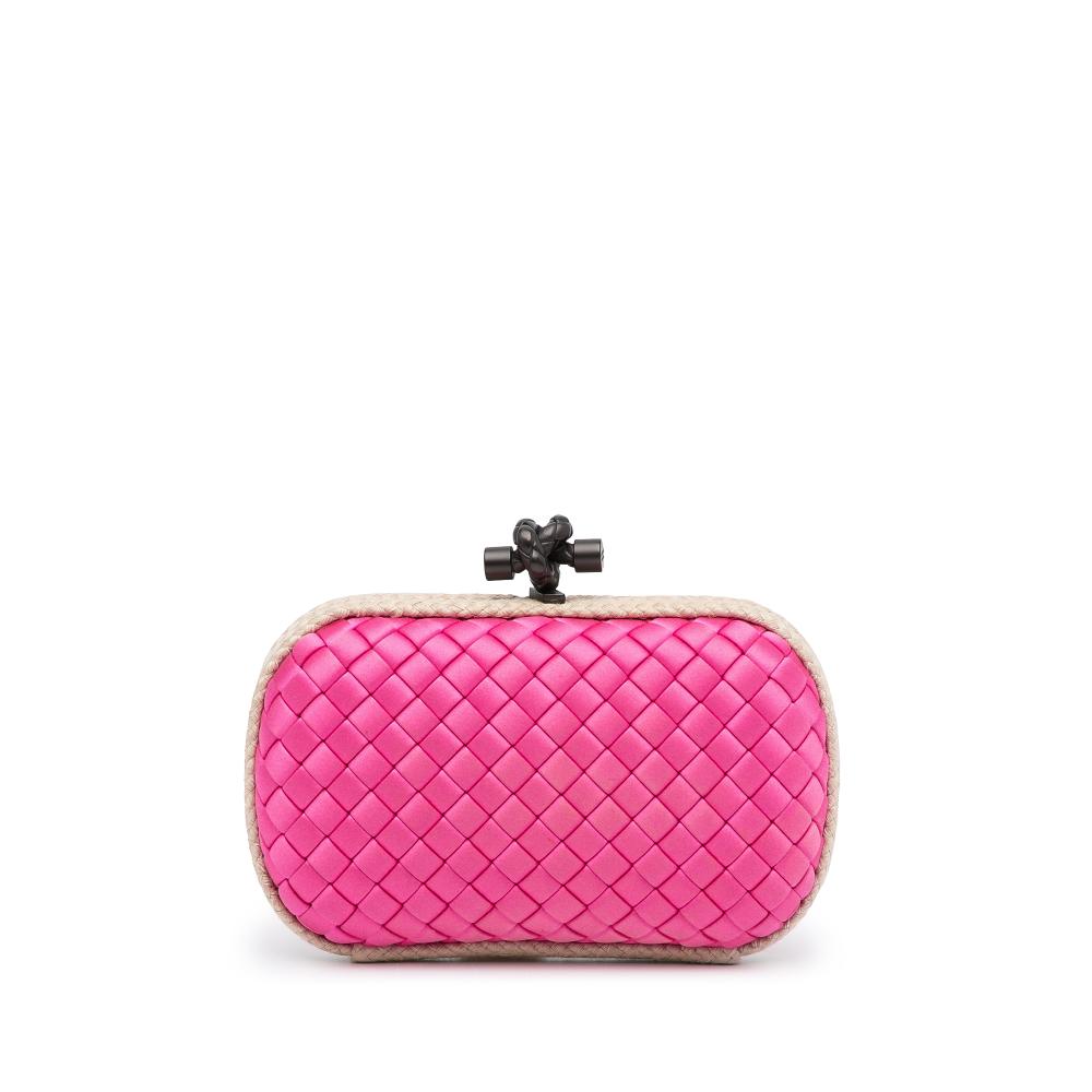 Bottega Veneta AB Bottega Veneta Pink Satin Fabric Intreccio Impero Knot Clutch Italy