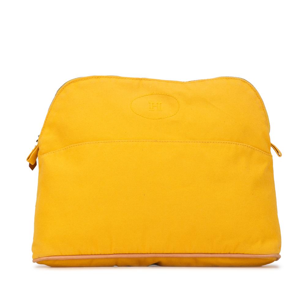 Hermès AB Hermès Yellow Canvas Fabric Toile Bolide Trousse de Voyage GM France