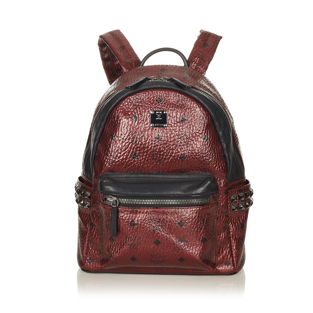 MCM B MCM Red Bordeaux with Black Calf Leather Mini Visetos Backpack Germany