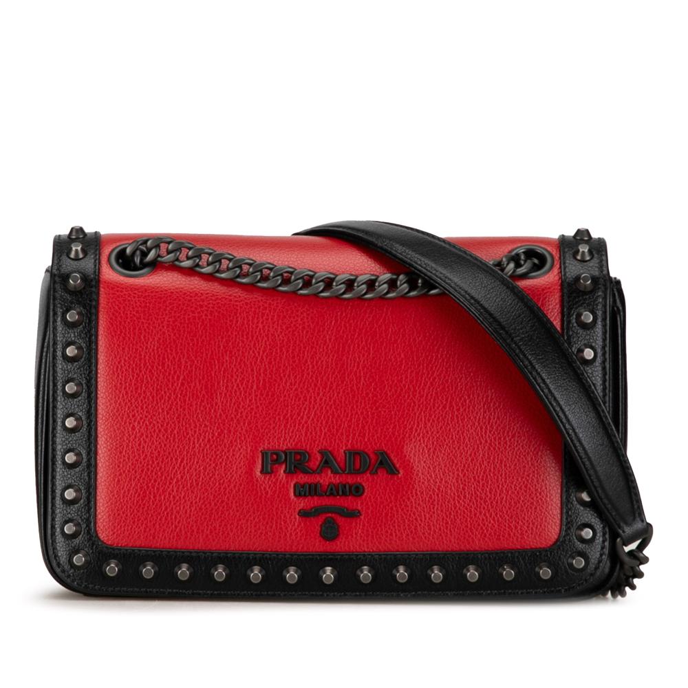 Prada AB Prada Red Calf Leather Studded Glace Crossbody India