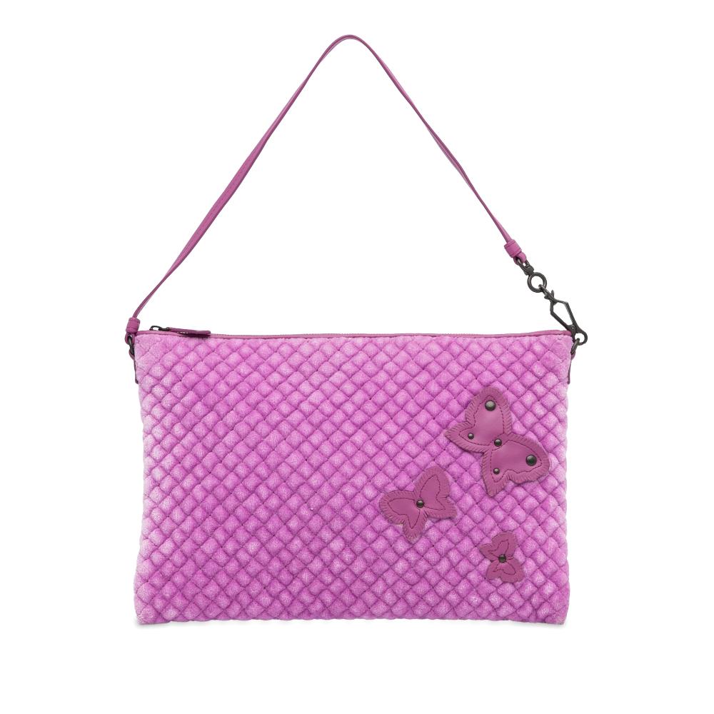 Bottega Veneta AB Bottega Veneta Purple Velvet Fabric Intrecciato Butterfly Pochette Shoulder Bag Italy