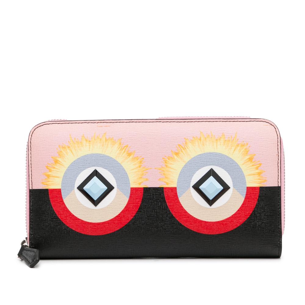 Fendi B Fendi Pink Light Pink with Multi Calf Leather Monster Zip Around Wallet Italy