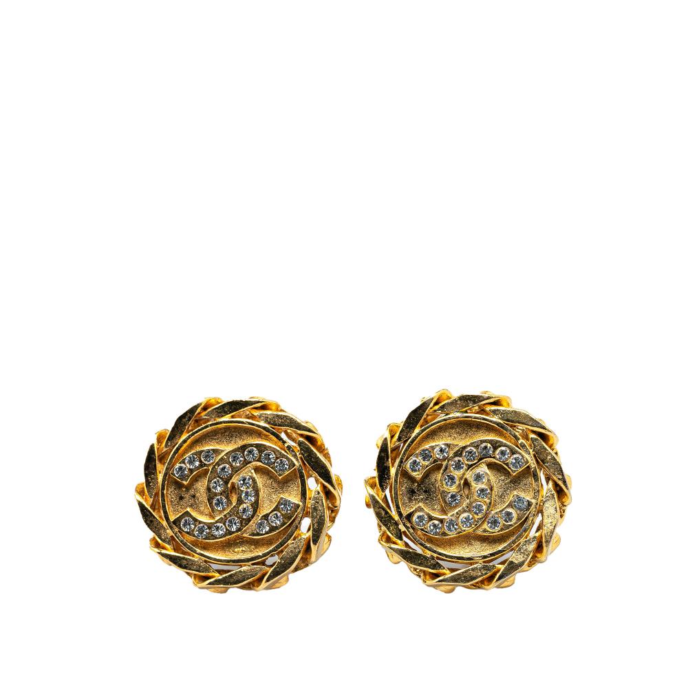 Chanel B Chanel Gold Gold Plated Metal CC Clip On Earrings France