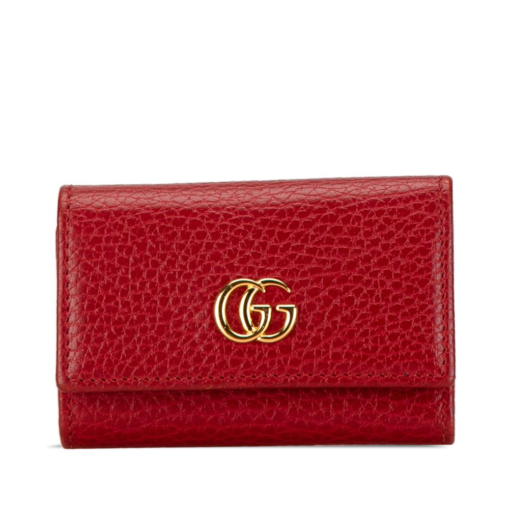 Gucci B Gucci Red Calf Leather GG Marmont Key Case Italy