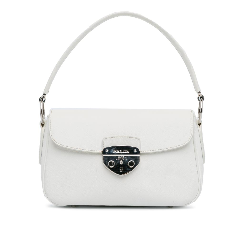 Prada AB Prada White Saffiano Leather Lux Pushlock Flap Italy