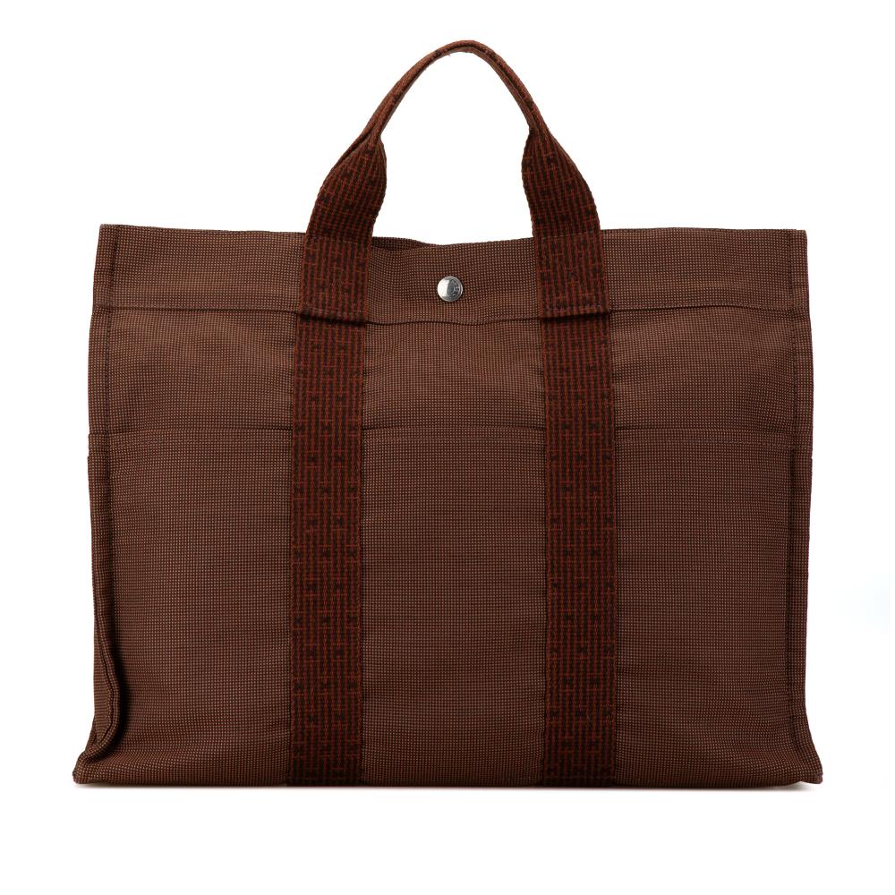 Hermès AB Hermès Brown Canvas Fabric Herline MM Tote France