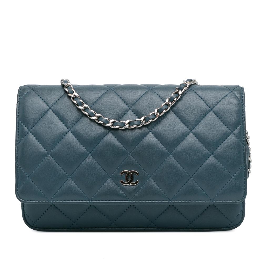 Chanel AB Chanel Blue Dark Blue Lambskin Leather Leather Classic Lambskin Wallet on Chain Italy