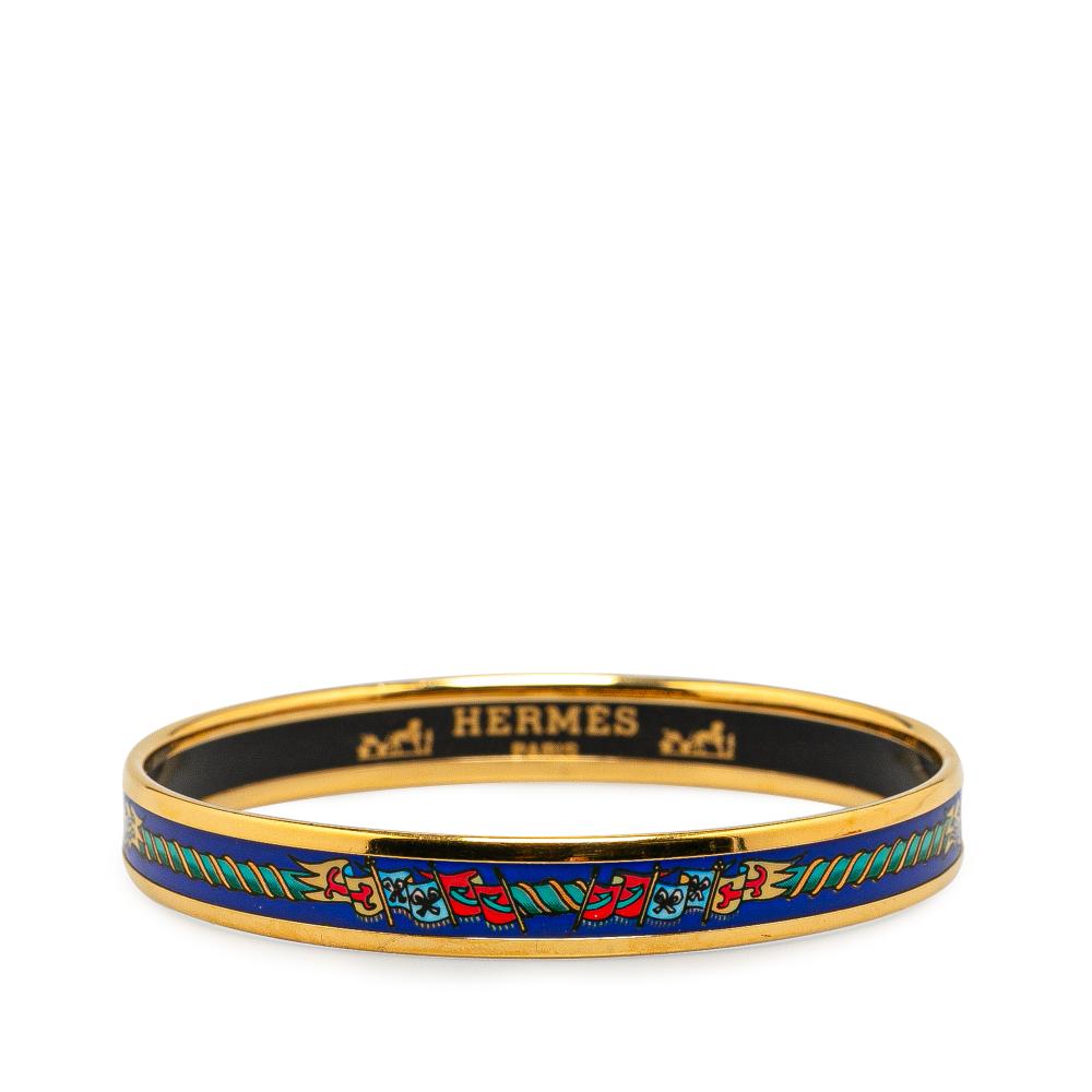 Hermès AB Hermès Blue with Gold Enamel Other Narrow Flags Bangle 65 Austria