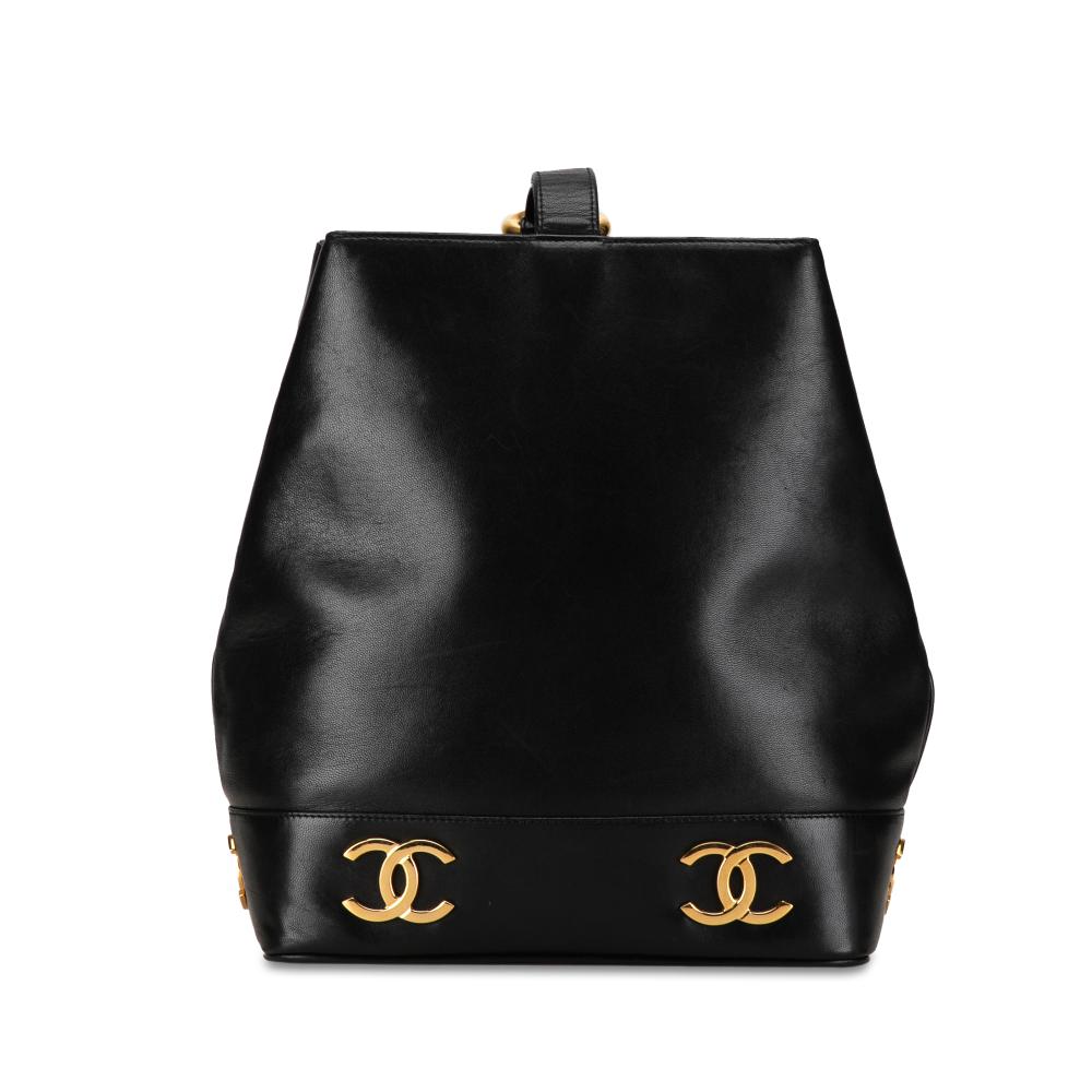 Chanel B Chanel Black Lambskin Leather Leather CC Lambskin Bucket Bag Italy