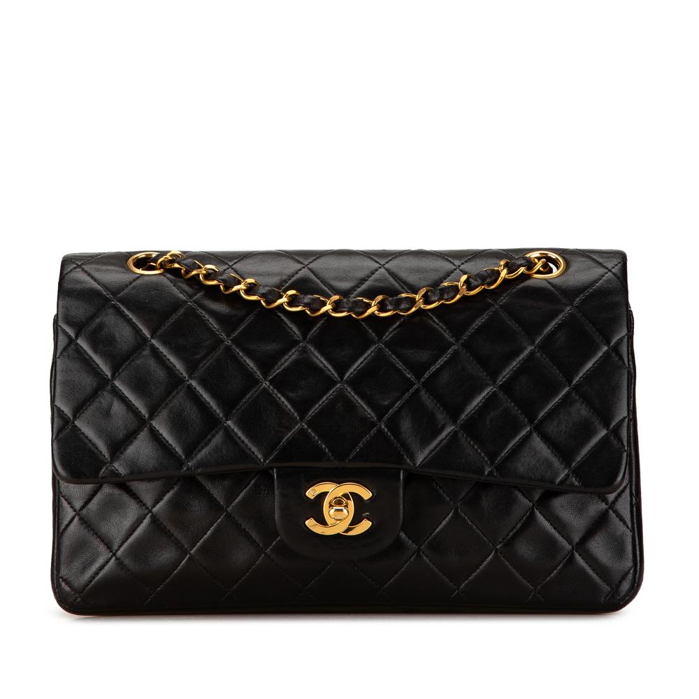 Chanel B Chanel Black Lambskin Leather Leather Medium Classic Lambskin Double Flap France