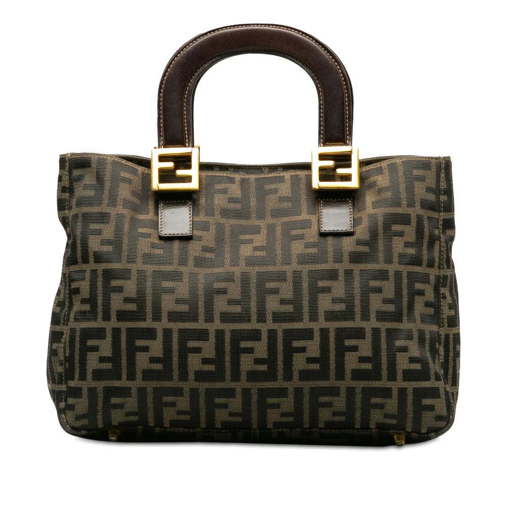 Fendi B Fendi Brown Canvas Fabric Small Zucca Twins Tote Italy