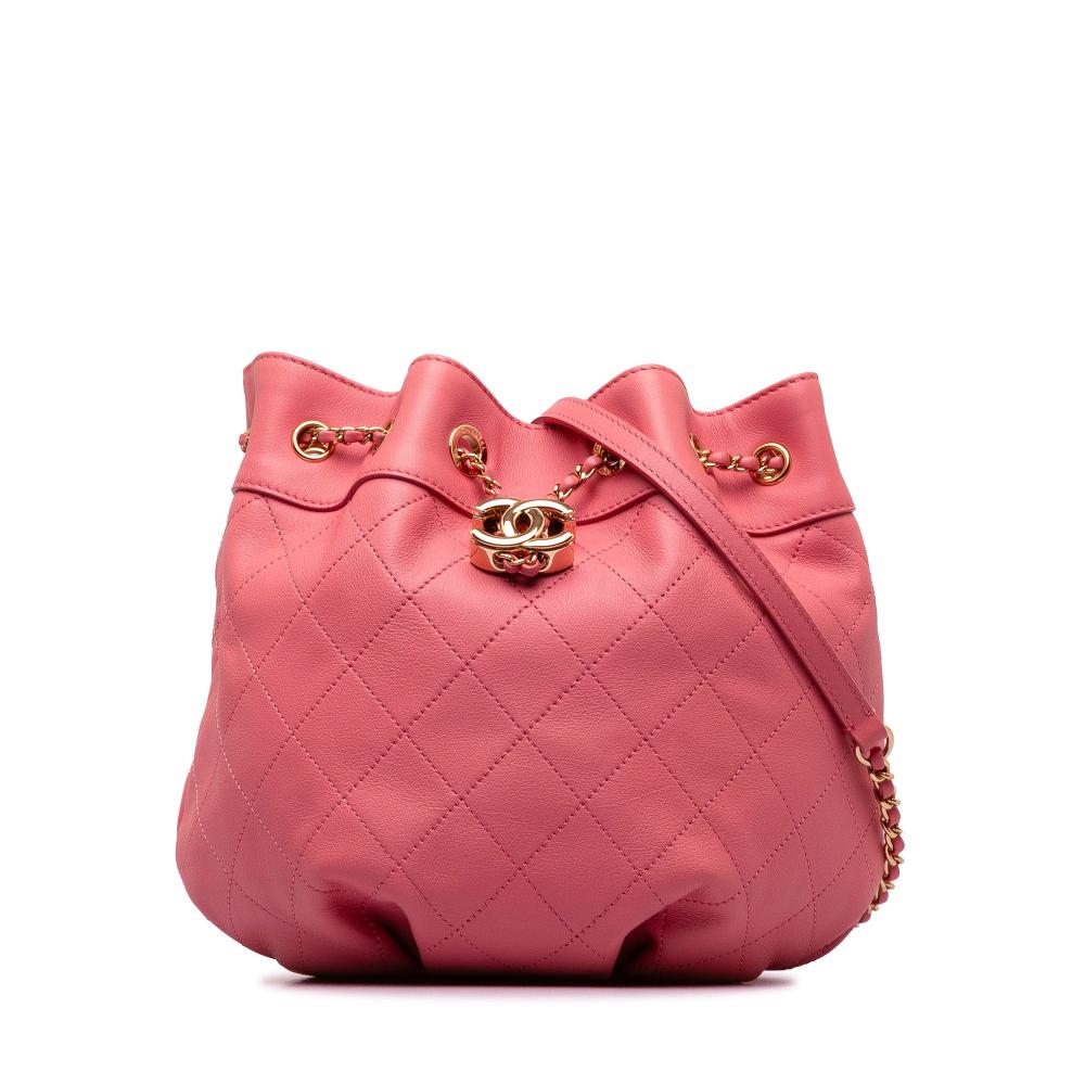 Chanel AB Chanel Pink Calf Leather Small Quilted skin Bucket Bag Italy