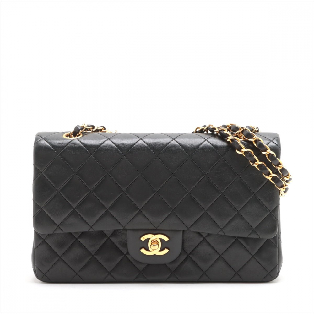 Chanel Classic Double Flap Medium Matelassè Lambskin Flap Bag Black