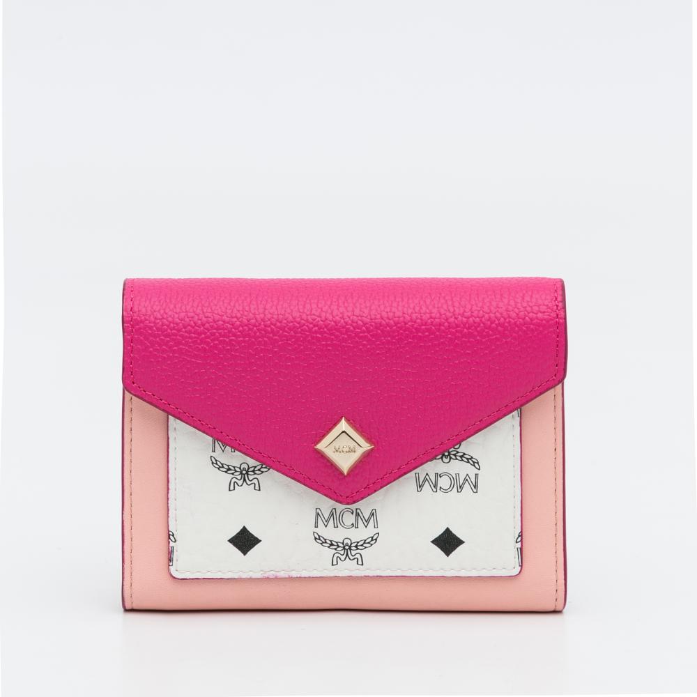 MCM B MCM Pink Calf Leather Visetos Colorblock Love Trifold Wallet Korea, South