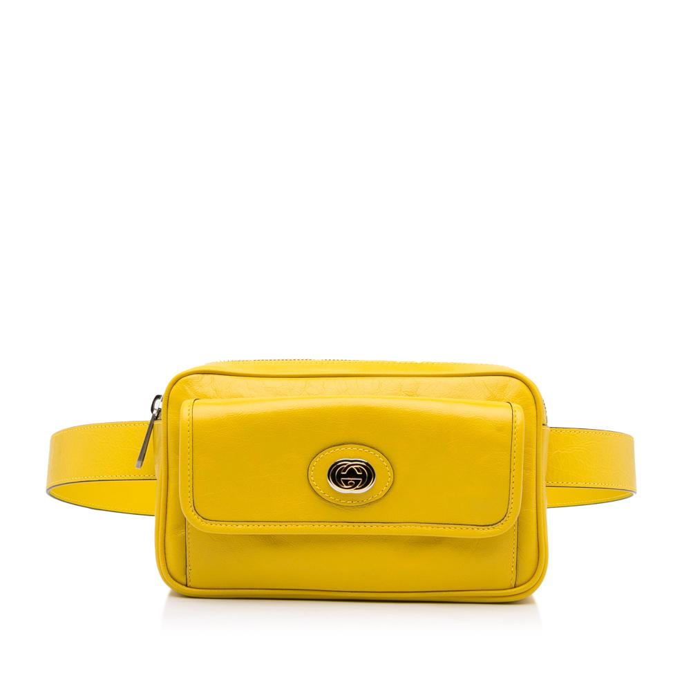 Gucci A Gucci Yellow Calf Leather Interlocking G Morpheus Belt Bag Italy