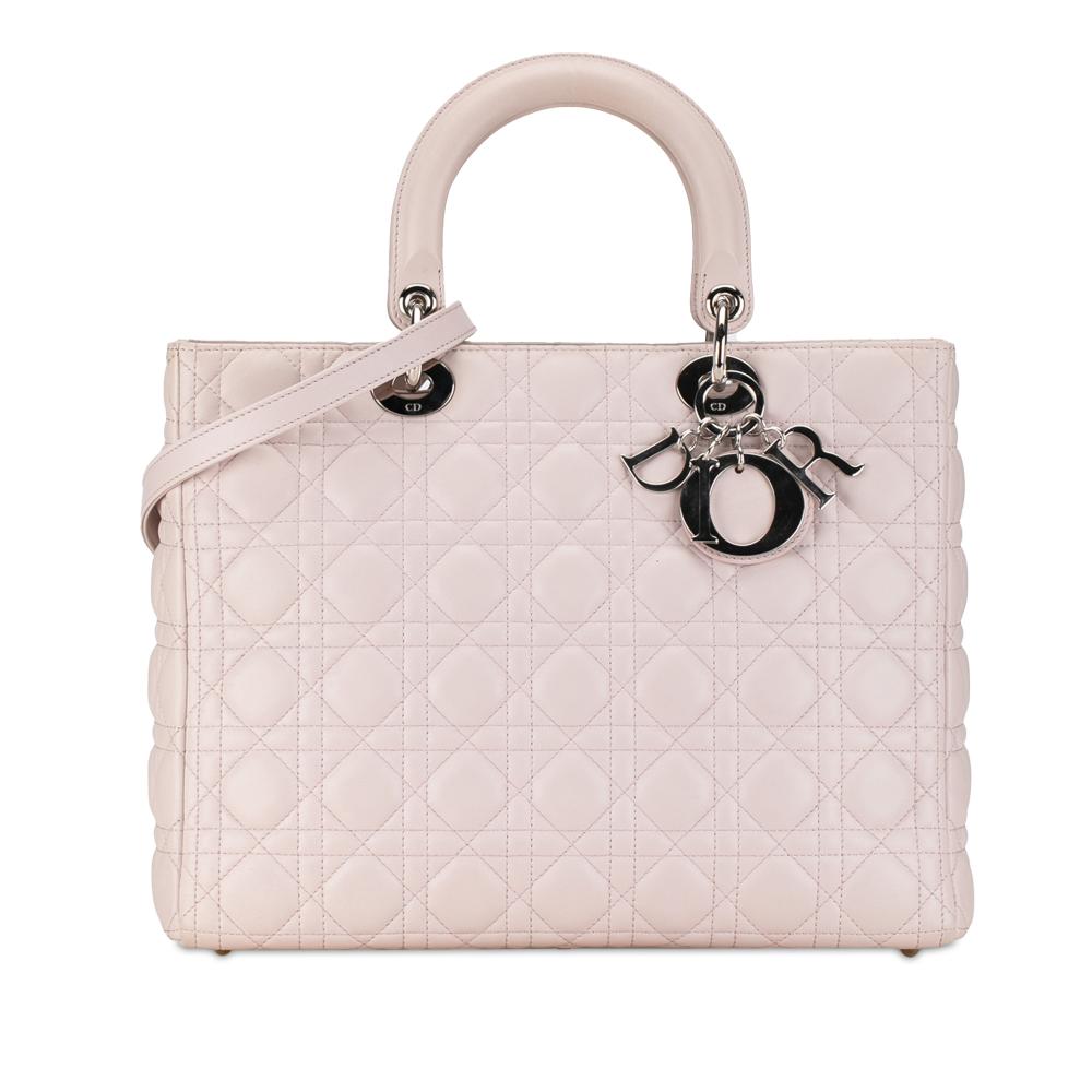 Christian Dior B Dior Pink Light Pink Lambskin Leather Leather Large Lambskin Cannage Lady Dior Italy