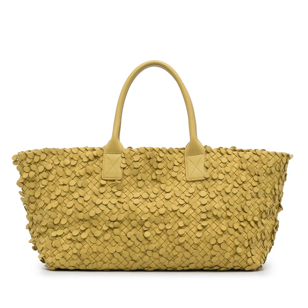 Bottega Veneta B Bottega Veneta Yellow Calf Leather Poussin Paillettes Cabat Tote Italy