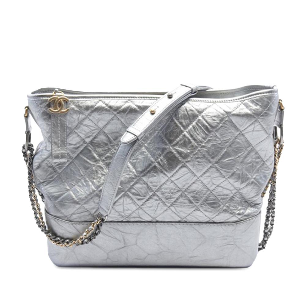 Chanel AB Chanel Silver Calf Leather Large Metallic Aged skin Gabrielle Crossbody Italy