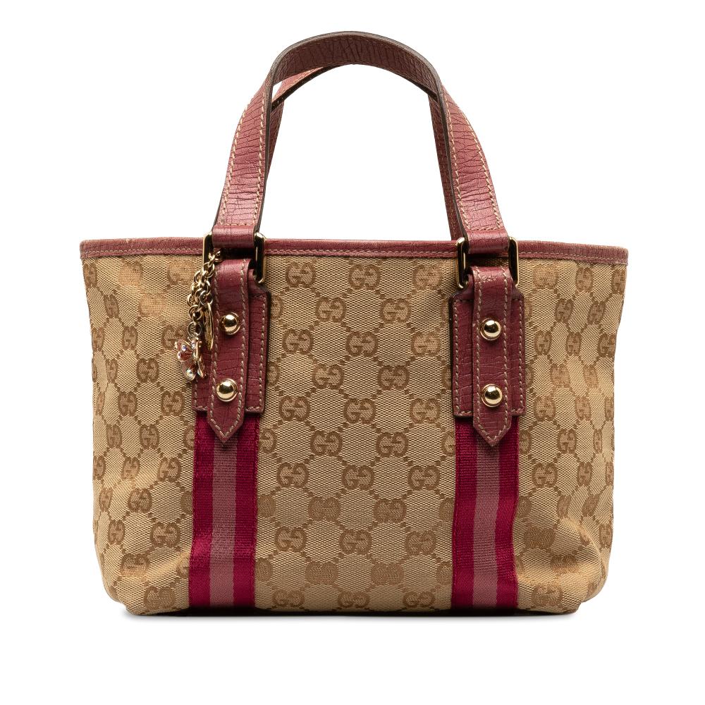 Gucci B Gucci Brown Beige Canvas Fabric GG Jolicoeur Tote Italy