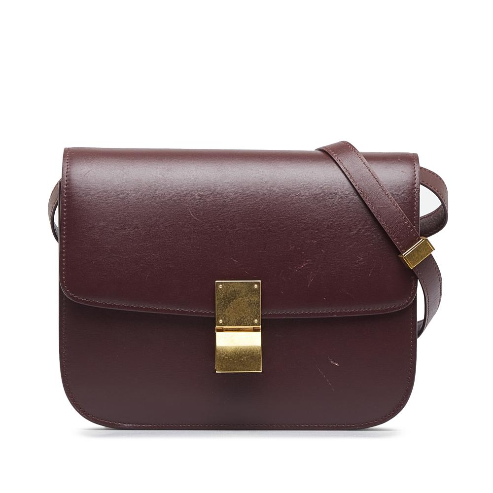 Celine B Celine Red Burgundy Calf Leather Medium Classic Box France