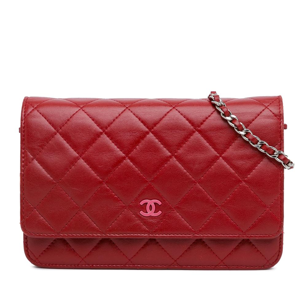 Chanel B Chanel Red Lambskin Leather Leather Classic Lambskin Wallet on Chain Italy