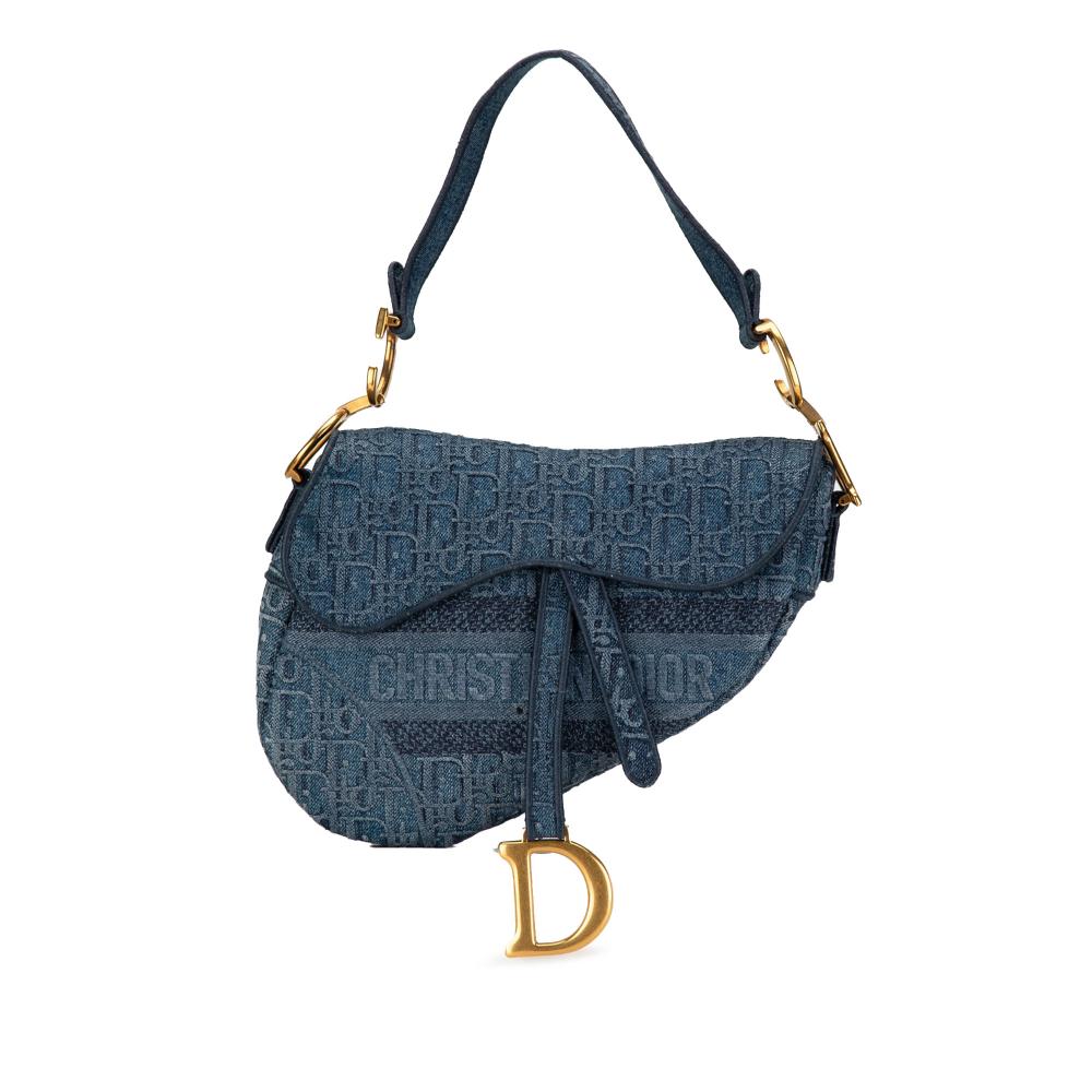 Christian Dior AB Dior Blue Denim Fabric Oblique Saddle Bag Italy