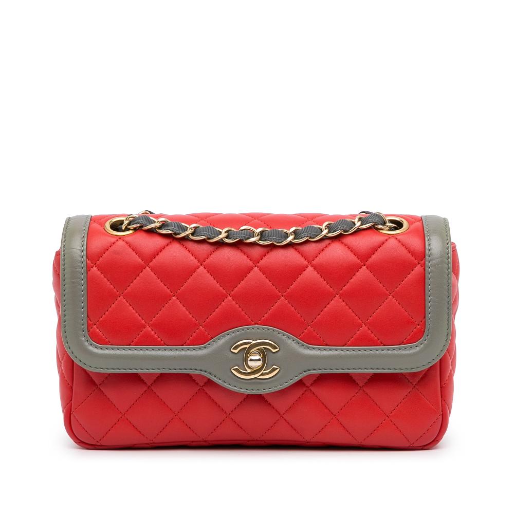 Chanel AB Chanel Red with Gray Calf Leather Two-Tone Day Flap Italy