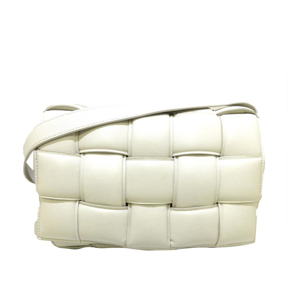 Bottega Veneta B Bottega Veneta White Calf Leather Padded Cassette Crossbody Bag Italy