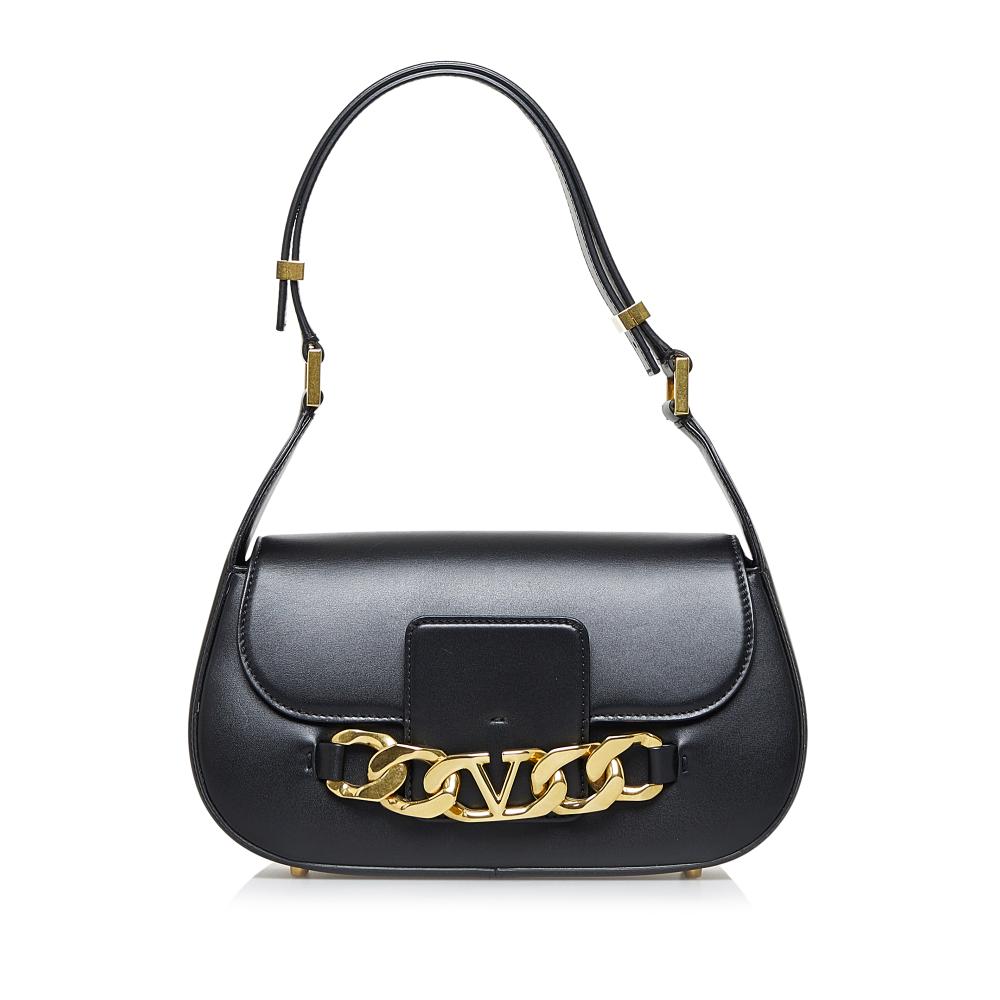 Valentino AB Valentino Black Calf Leather Vlogo Chain Shoulder Bag Italy