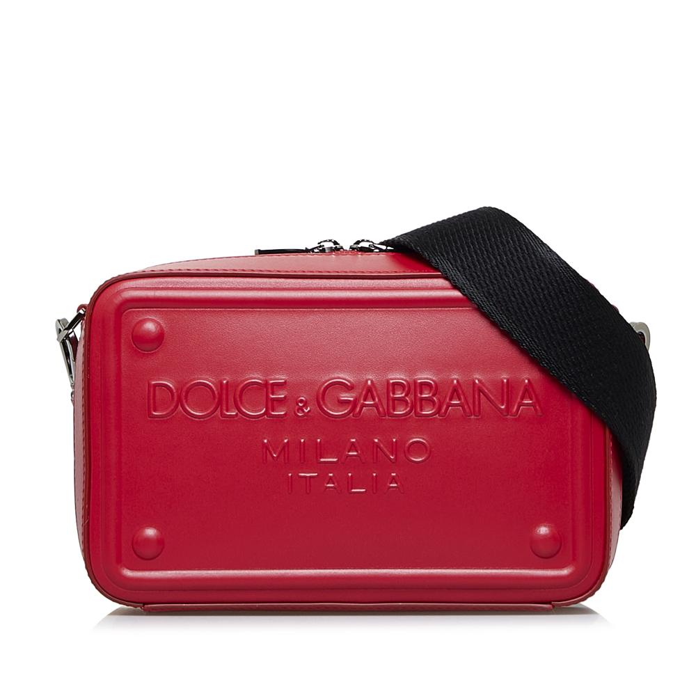 Dolce & Gabbana A Dolce & Gabbana Red Calf Leather Embossed Logo Crossbody Bag Italy