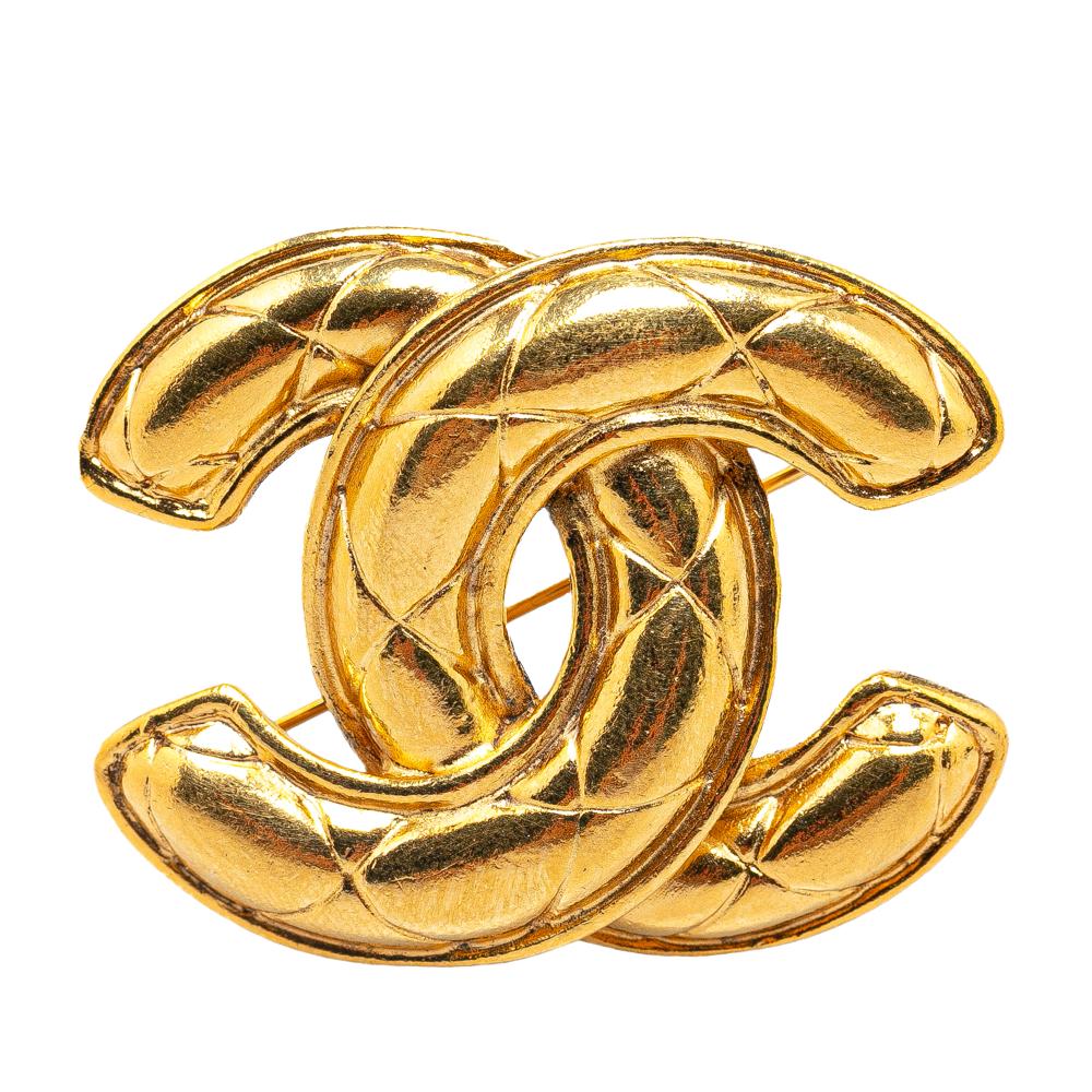 Chanel B Chanel Gold Gold Plated Metal CC Quilted Brooch France