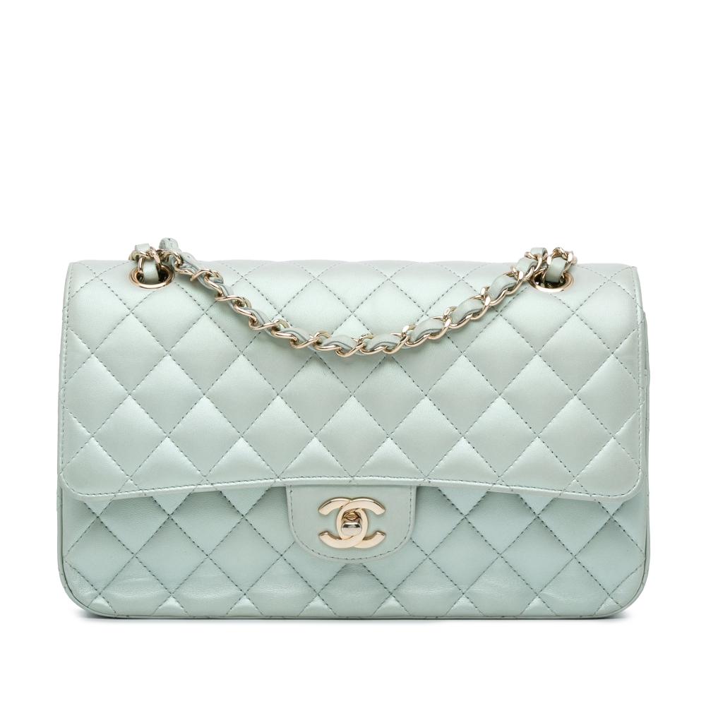 Chanel Blue Medium Classic Iridescent Lambskin Double Flap France