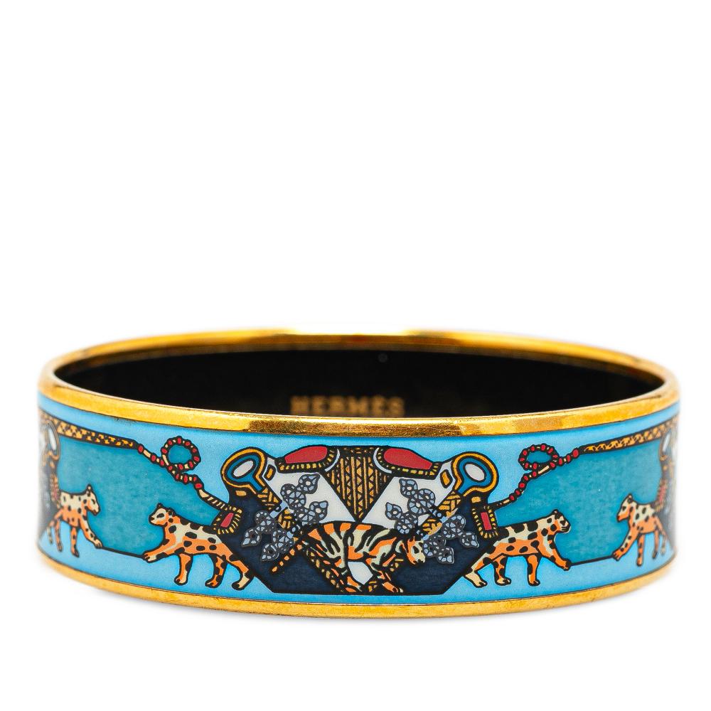 Hermès AB Hermès Blue with Gold Enamel Other Snow Leopards Wide Bangle 62 Austria