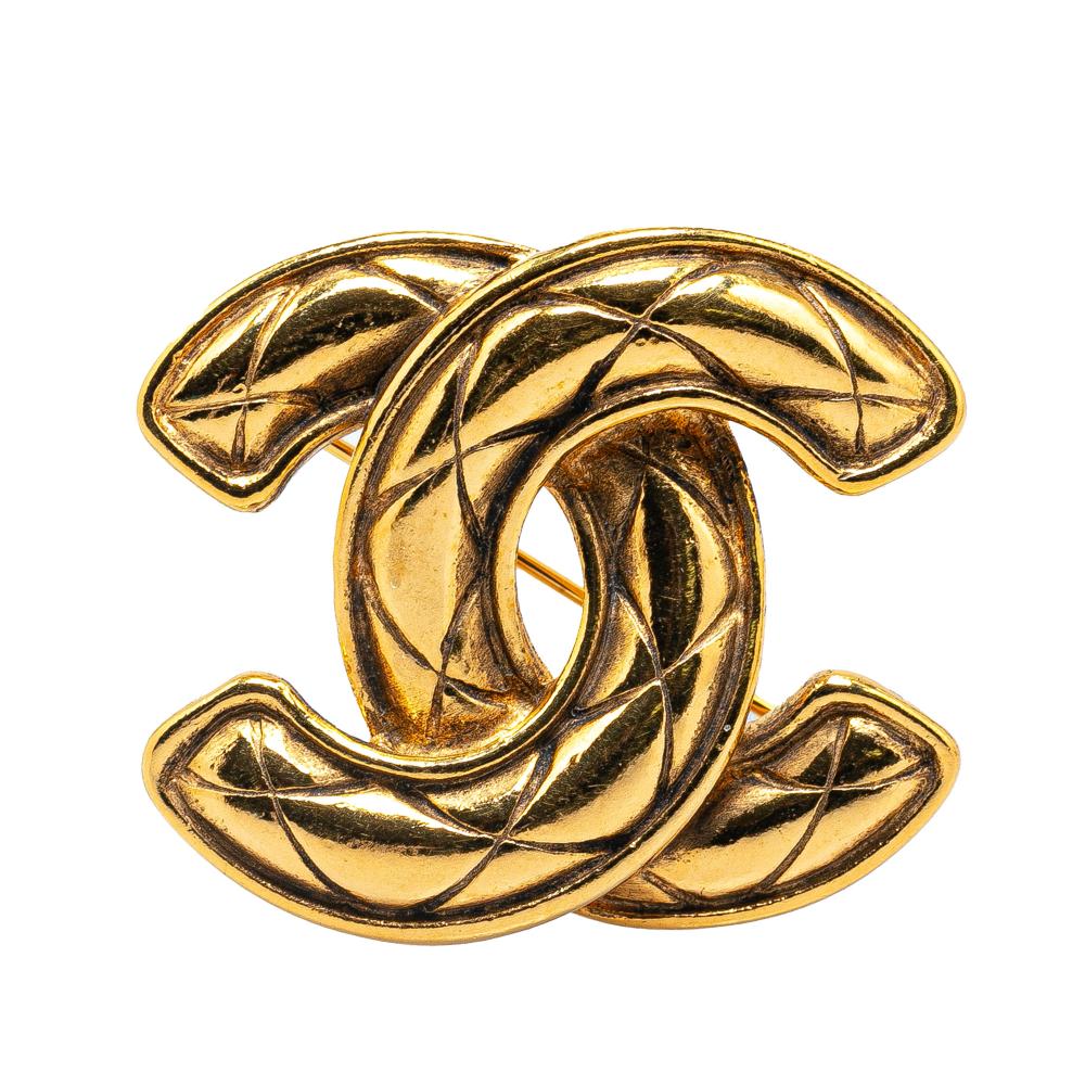 Chanel B Chanel Gold Gold Plated Metal CC Logos Quilted Brooch France