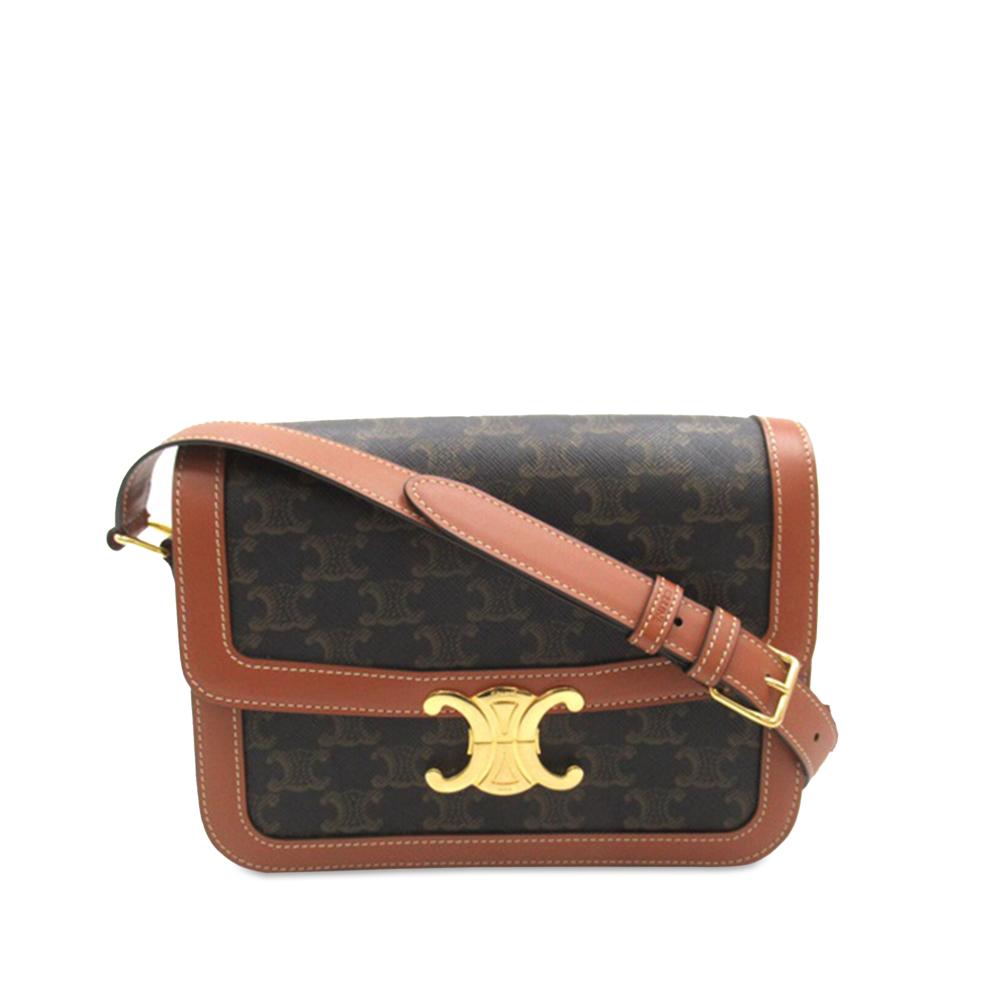 Celine B Celine Brown Coated Canvas Fabric Classique Triomphe Crossbody Italy