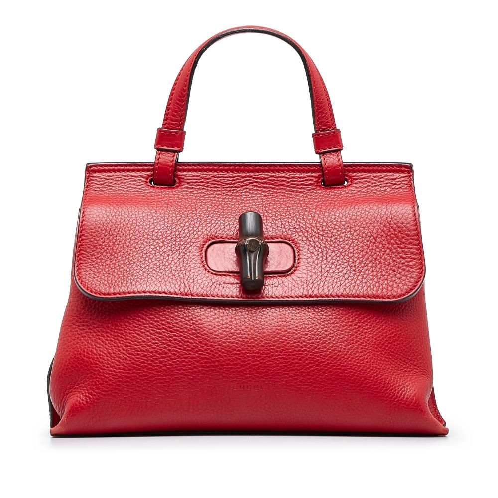 Gucci B Gucci Red Calf Leather Small Bamboo Daily Satchel Italy