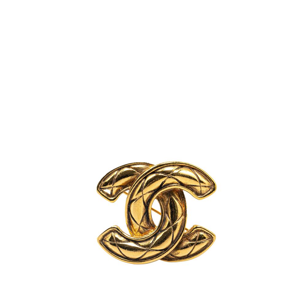 Chanel B Chanel Gold Gold Plated Metal CC Quilted Brooch France