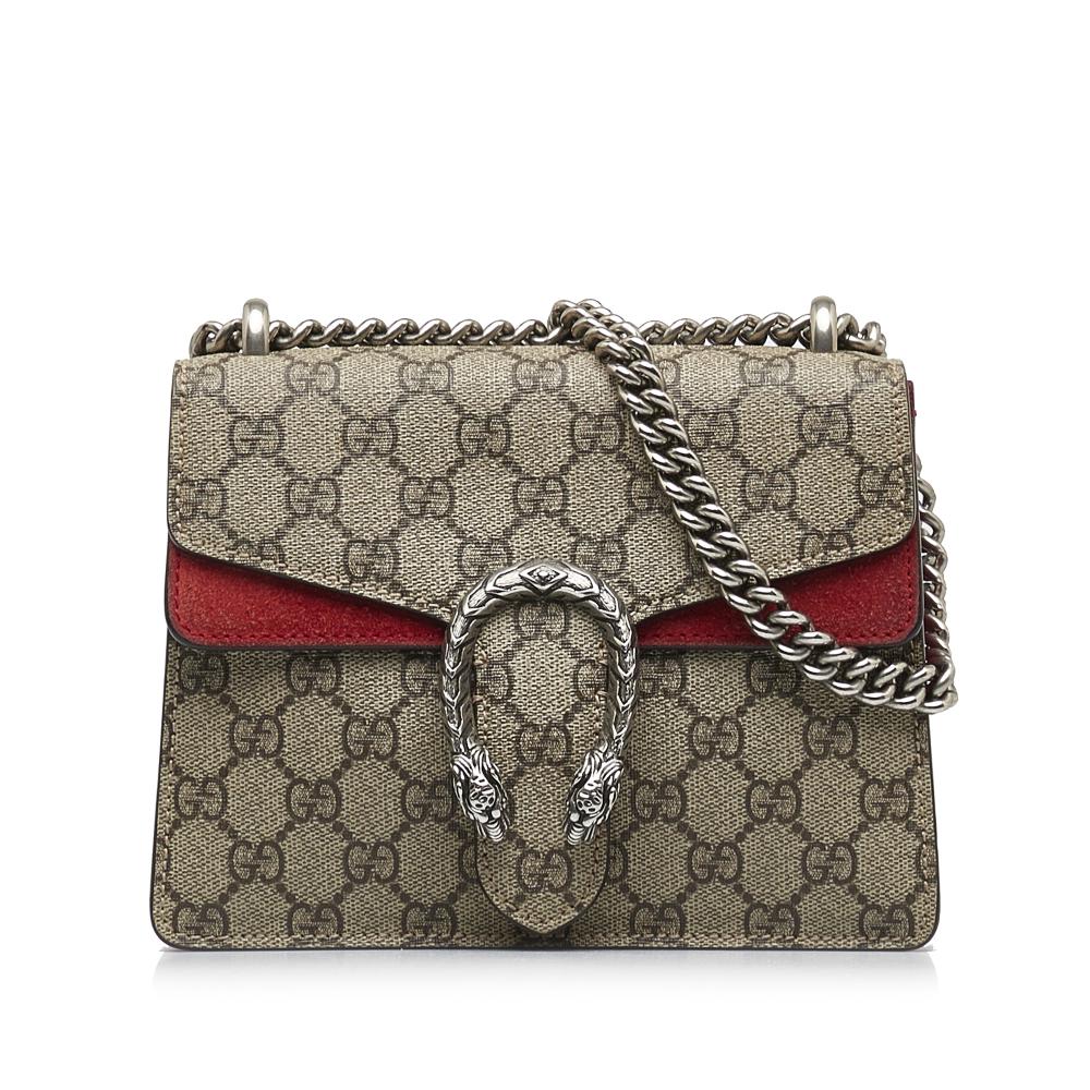 Gucci AB Gucci Brown Beige Coated Canvas Fabric Mini GG Supreme Dionysus Crossbody Bag Italy