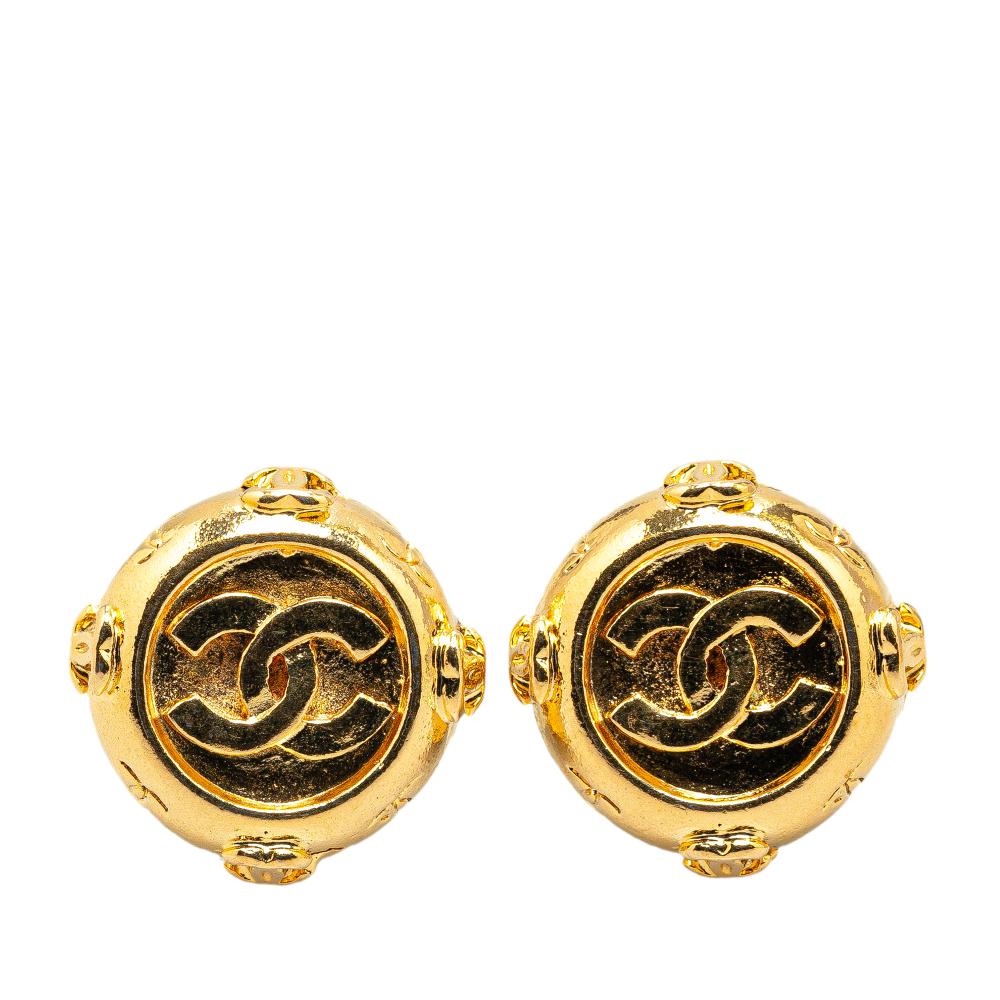 Chanel B Chanel Gold Gold Plated Metal CC Clip On Earrings France