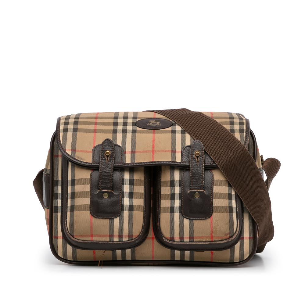 Burberry B Burberry Brown Beige Coated Canvas Fabric Haymarket Check Crossbody United Kingdom