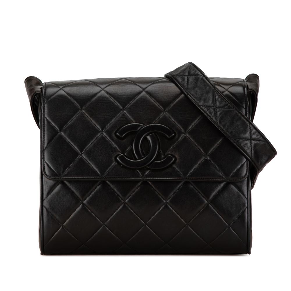 Chanel B Chanel Black Lambskin Leather Leather CC Quilted Lambskin Flap France