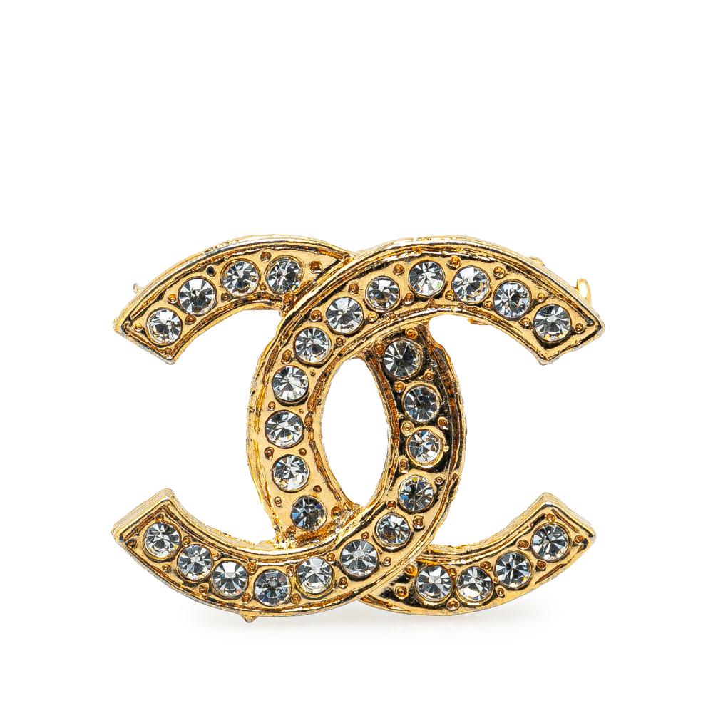 Chanel AB Chanel Gold Gold Plated Metal CC Rhinestone Brooch France