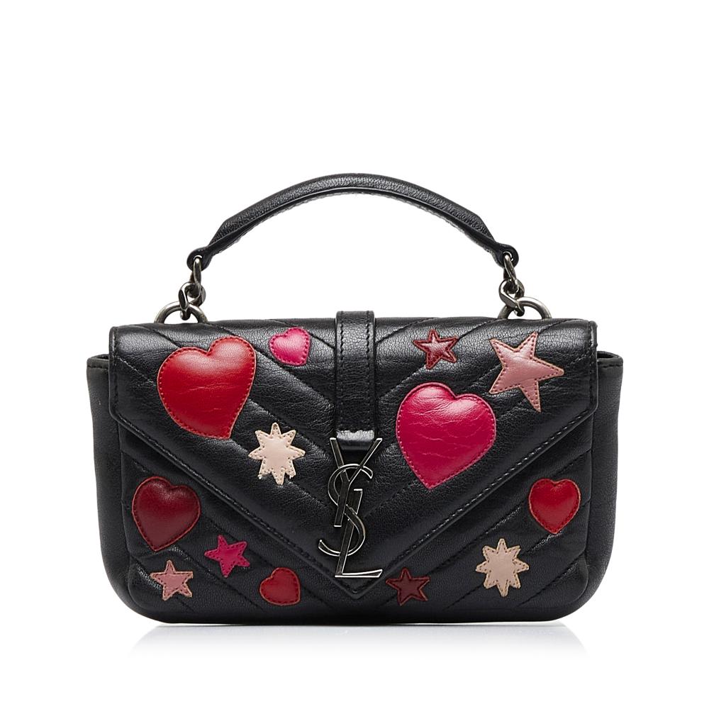 Saint Laurent AB Saint Laurent Black Calf Leather Monogram Patchwork Hearts and Stars College Chain Wallet Italy