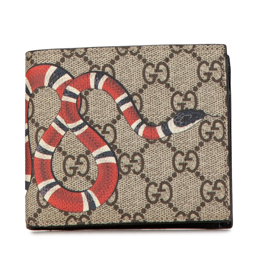 Gucci B Gucci Gray Coated Canvas Fabric GG Supreme King Snake Small Wallet Italy