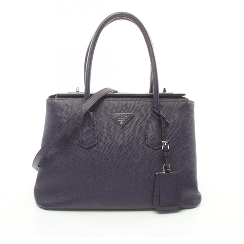 Prada B Prada Purple Violet Saffiano Leather Cuir Turnlock Twin Satchel Italy