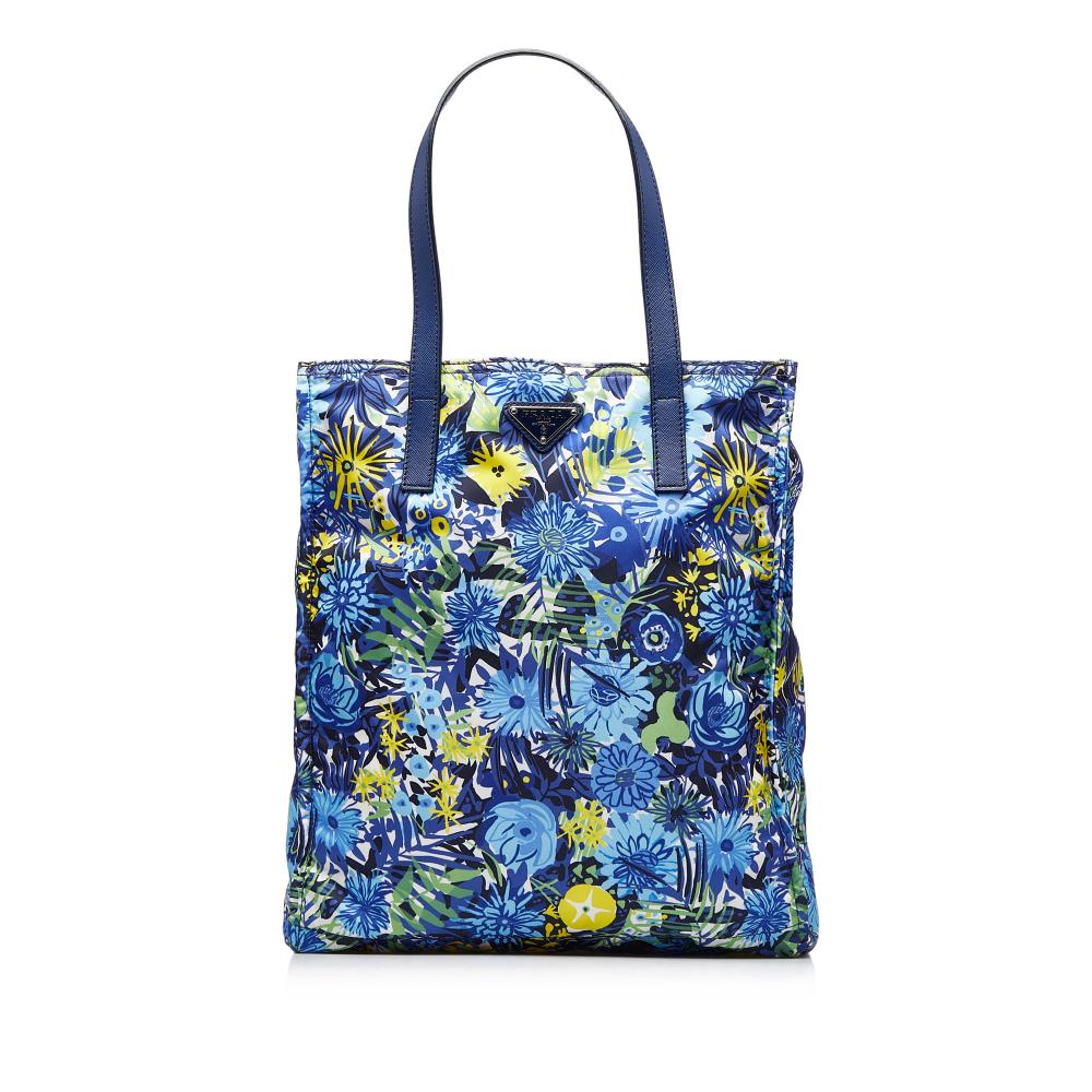 Prada B Prada Blue Nylon Fabric Tessuto Stampato Tote Italy