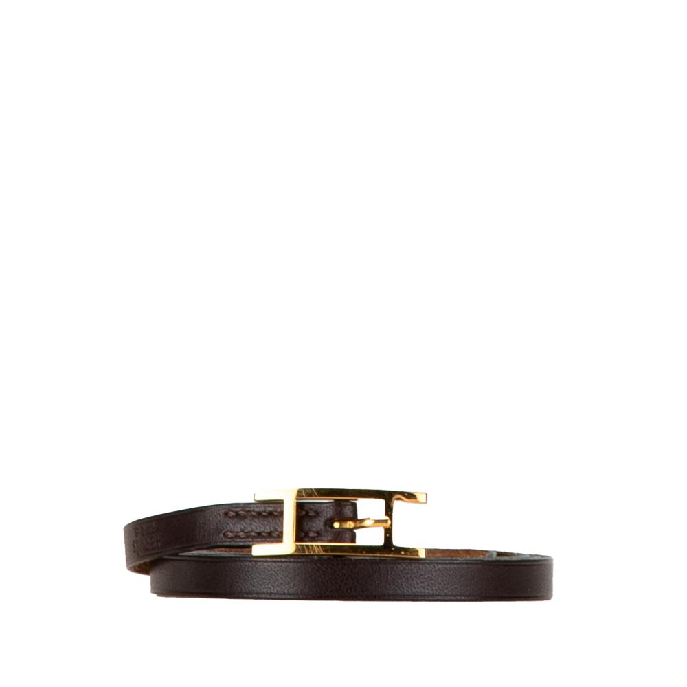 Hermès AB Hermès Brown Dark Brown with Gold Calf Leather Quentin Belt France