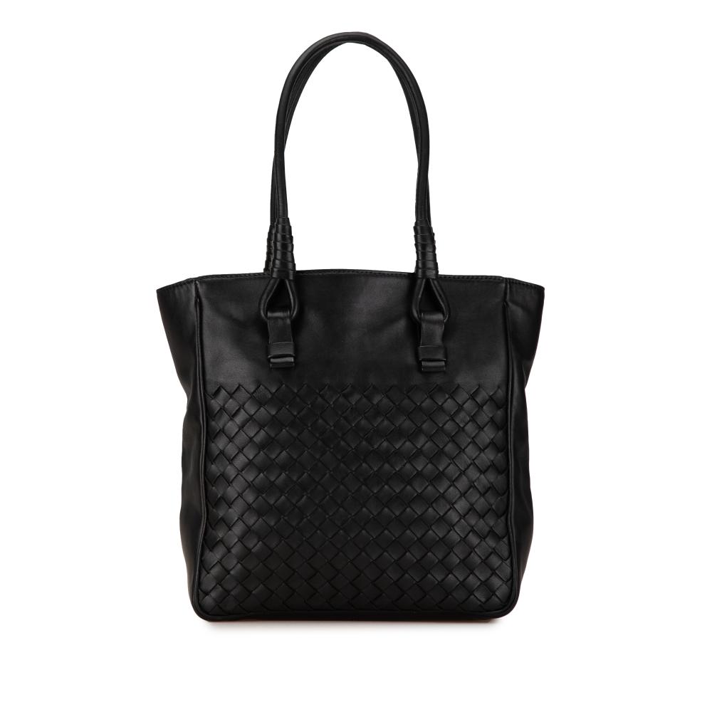 Bottega Veneta B Bottega Veneta Black Calf Leather Intrecciato Tote Italy