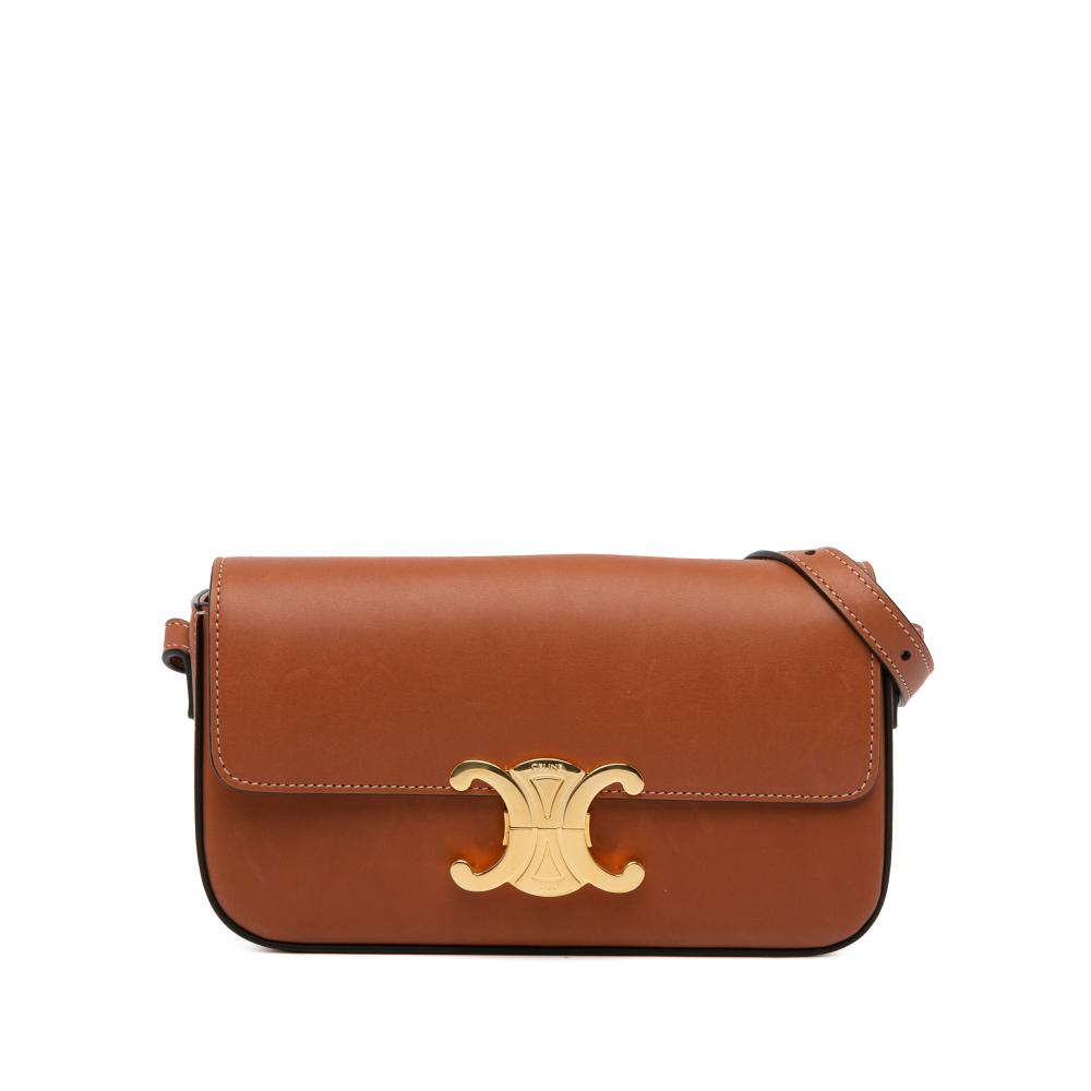 Celine B Celine Brown Calf Leather Triomphe East-West Crossbody Italy